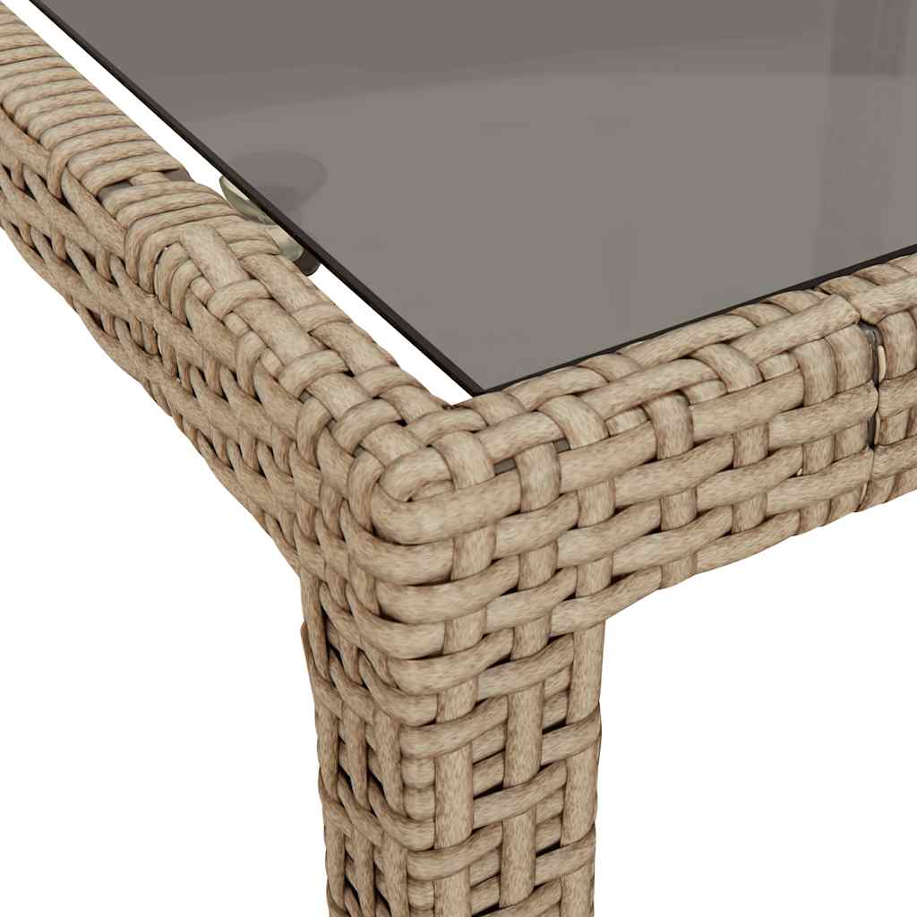 Beige puutarhapöytä Teoharie 150x90x75cm (karkaistu lasi ja polyrottinki)