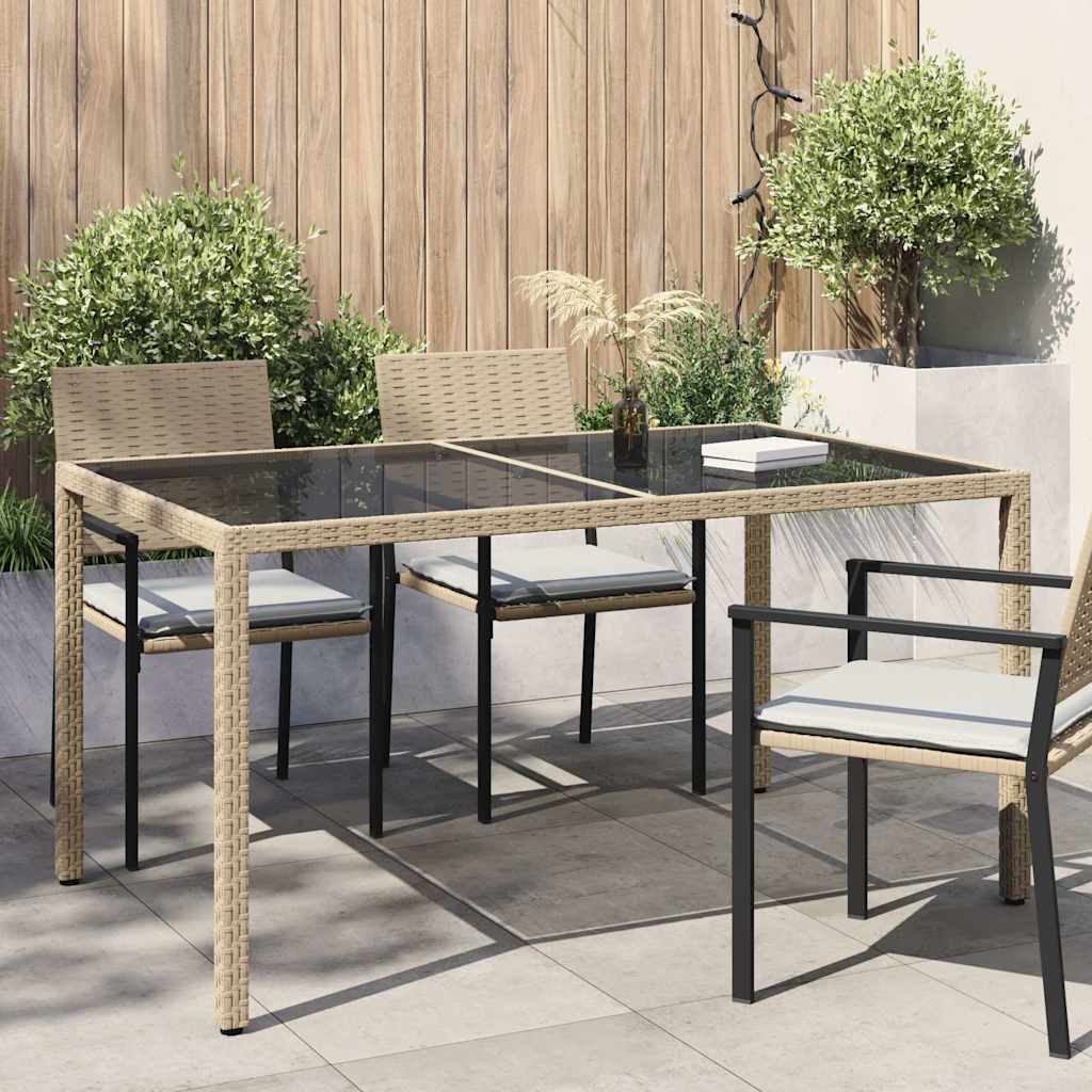 Beige puutarhapöytä Teoharie 150x90x75cm (karkaistu lasi ja polyrottinki)