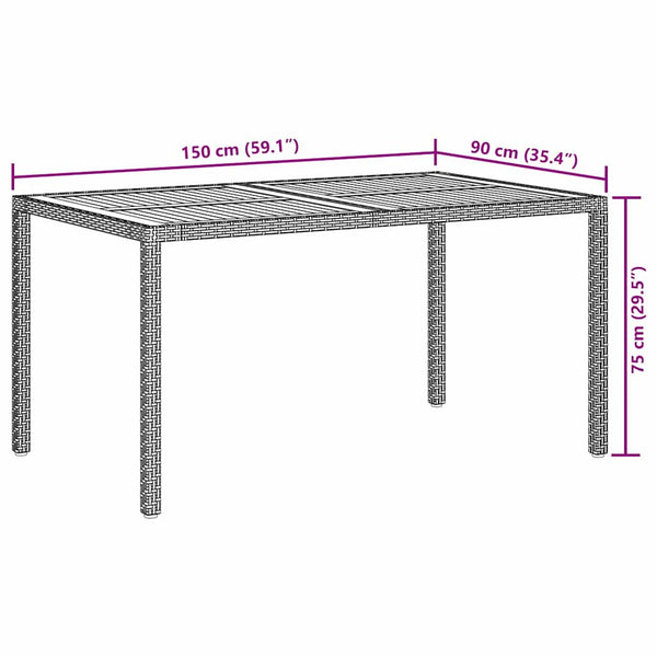 Puutarhapöytä 150x90x75 cm polyrottinki ja akaasiapuu musta