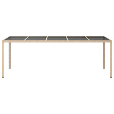 Puutarhapöytä 250x100x75 cm karkaistu lasi ja PE-rottinki beige