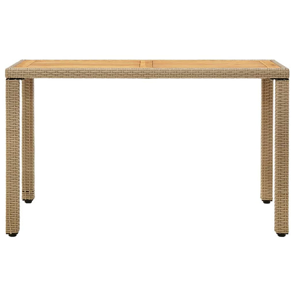 Puutarhapöytä beige 123x60x74 cm polyrottinki ja täyspuu