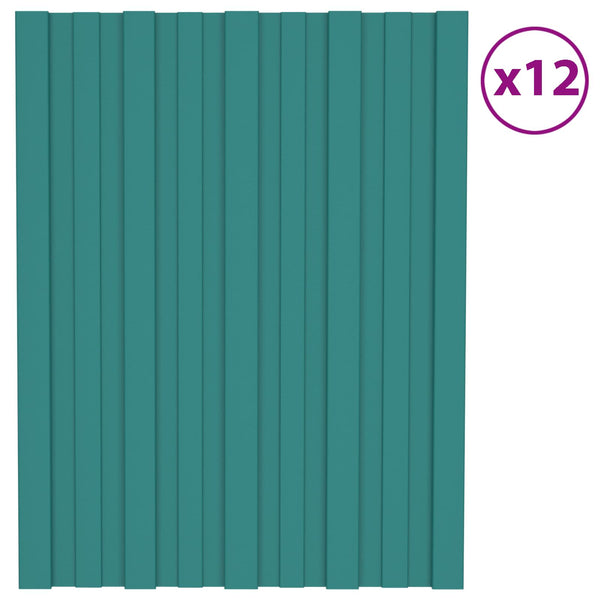 Kattopaneeli 12 kpl Vihreä 60 x 45 cm Galvanoitu teräs