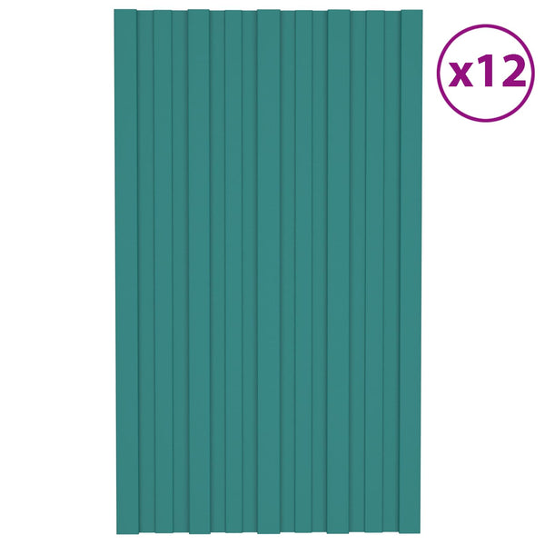 Kattopaneeli 12 kpl Vihreä 80 x 45 cm Galvanoitu teräs