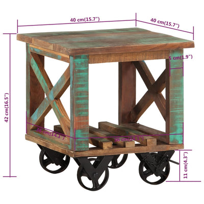 Sivupöytä pyörillä 40x40x42 cm kierrätetty täyspuu