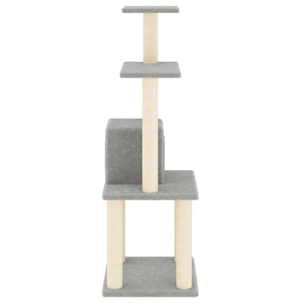 Vaaleanharmaa kissan kiipeilypuu sisal- raapimispylväillä Kean 105cm