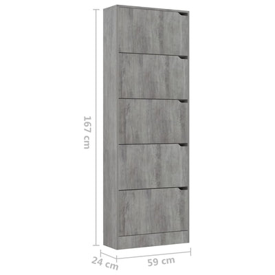 Kenkäkaappi 5 ovella betoni 59x24x167 cm lastulevy