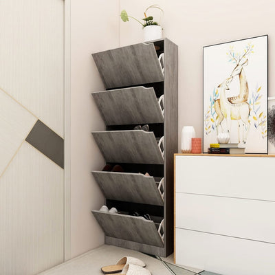 Kenkäkaappi 5 ovella betoni 59x24x167 cm lastulevy