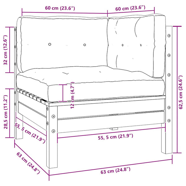 Valkoinen puutarhasohva kulmaosa tyynyillä Abood (mänty)