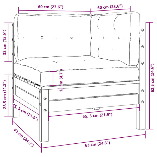 Harmaa puutarhasohvasarja Abood (3-osainen, tyynyillä, mänty)