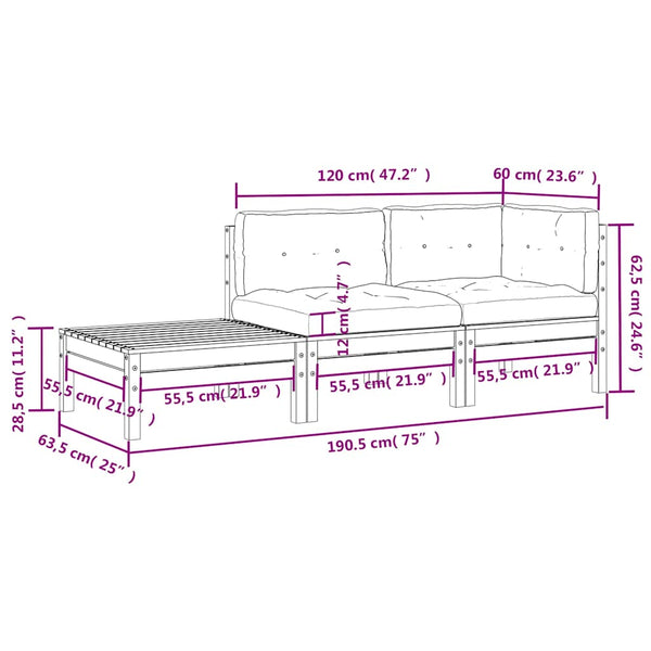 Harmaa puutarhasohvasarja Abood (3-osainen tyynyillä mänty)