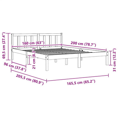Valkoinen sängynrunko Tomas 160x200cm (mänty)