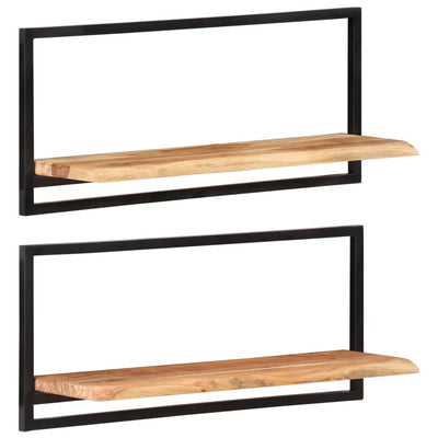 Seinähyllyt 2 kpl 80x25x35 cm täysi akasiapuu ja teräs