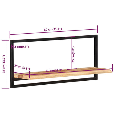 Seinähyllyt 2 kpl 80x25x35 cm täysi akasiapuu ja teräs