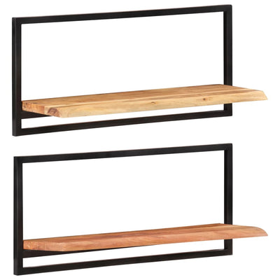 Seinähyllyt 2 kpl 80x25x35 cm täysi akasiapuu ja teräs