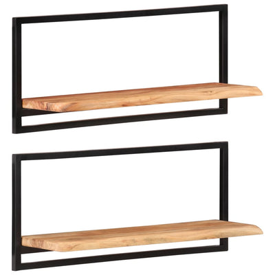 Seinähyllyt 2 kpl 80x25x35 cm täysi akasiapuu ja teräs