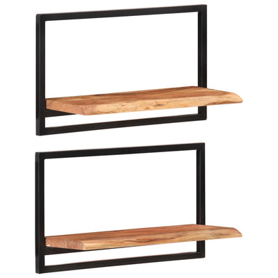 Seinähyllyt 2 kpl 60x25x35 cm täysi akasiapuu ja teräs