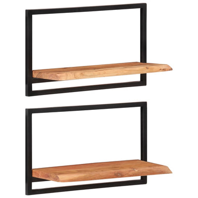 Seinähyllyt 2 kpl 60x25x35 cm täysi akasiapuu ja teräs