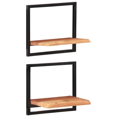 Seinähyllyt 2 kpl 40x24x35 cm täysi akasiapuu ja teräs