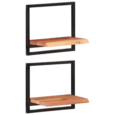 Seinähyllyt 2 kpl 40x24x35 cm täysi akasiapuu ja teräs