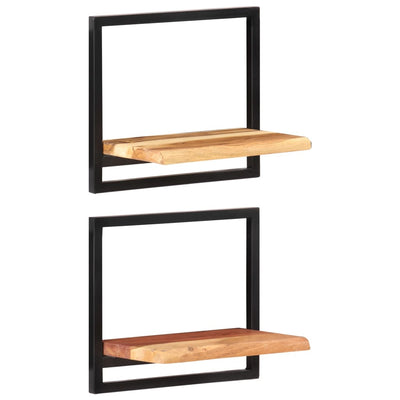 Seinähyllyt 2 kpl 40x24x35 cm täysi akasiapuu ja teräs