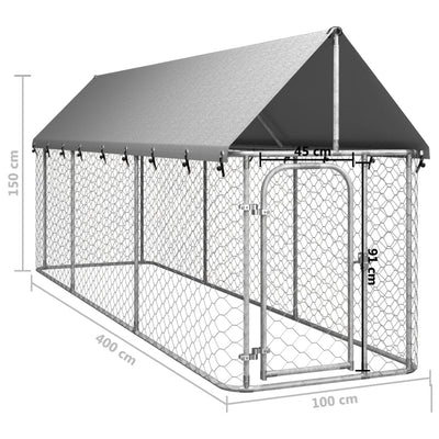 Koiran ulkohäkki katoksella 400x100x150 cm