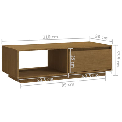 Sohvapöytä hunajanruskea 110x50x33,5 cm täysi mänty