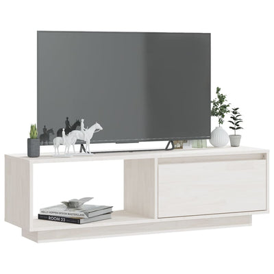 TV-taso valkoinen 110x30x33,5 cm täysi mänty