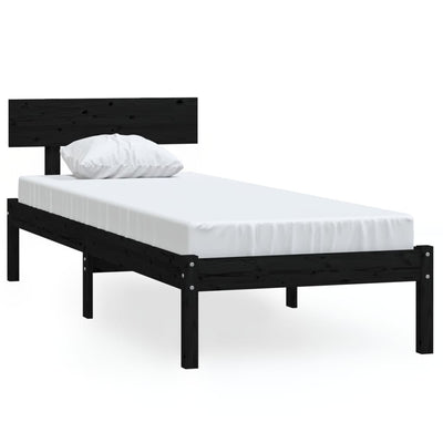 Sängynrunko musta täysi mänty 90x190 cm Single