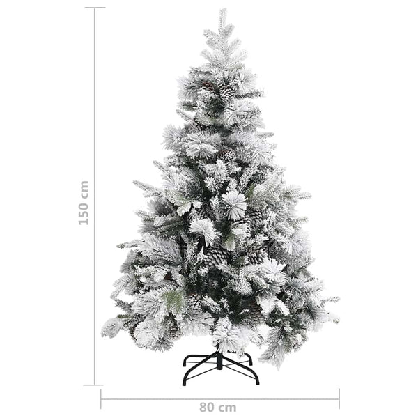 Tekojoulukuusi lumihuurteella ja kävyillä 150 cm PVC ja PE