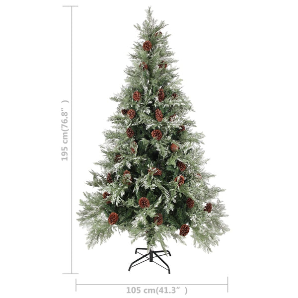 Vihreä ja valkoinen tekojoulukuusi kävyillä Maltezian 195cm (pvc ja pe)