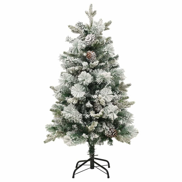 Esivalaistu tekojoulukuusi lumihuurre ja kävyt 150 cm PVC ja PE