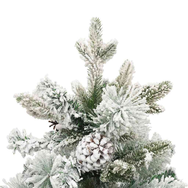 Esivalaistu tekojoulukuusi lumihuurre ja kävyt 150 cm PVC ja PE