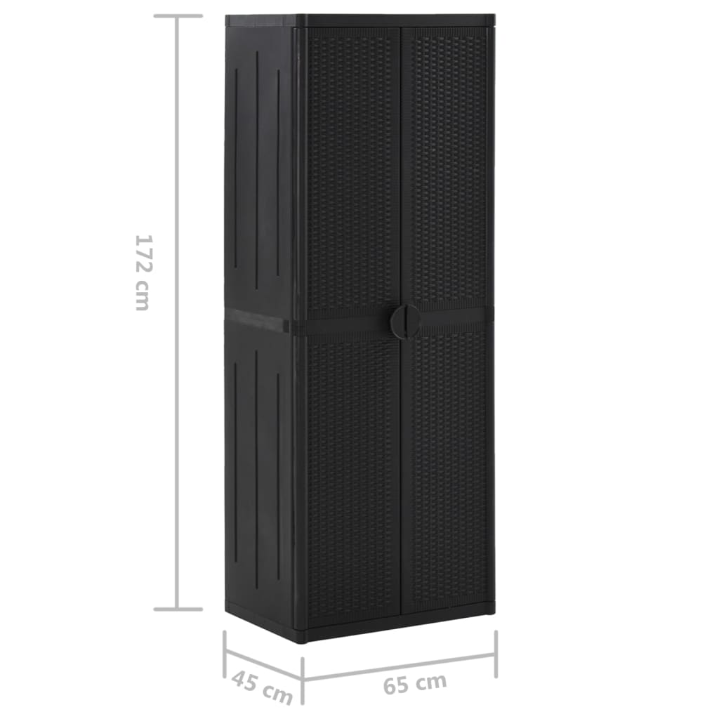Ulkosäilytyskaappi Zarandu 65x45x172cm mustana (pp rottinki)
