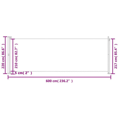 Sisäänvedettävä terassin sivumarkiisi 220x600 cm harmaa