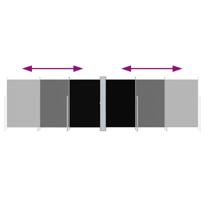 Musta sisäänvedettävä sivumarkiisi Solimna 180x600cm