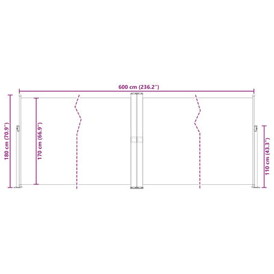 Musta sisäänvedettävä sivumarkiisi Solimna 180x600cm