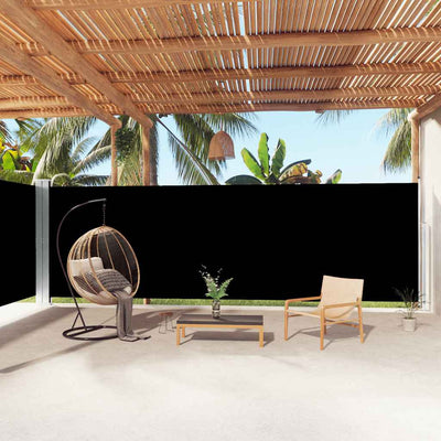 Musta sisäänvedettävä sivumarkiisi Solimna 200x1000cm