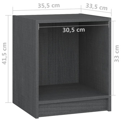 Yöpöydät 2 kpl harmaa 35,5x33,5x41,5 cm täysi mänty