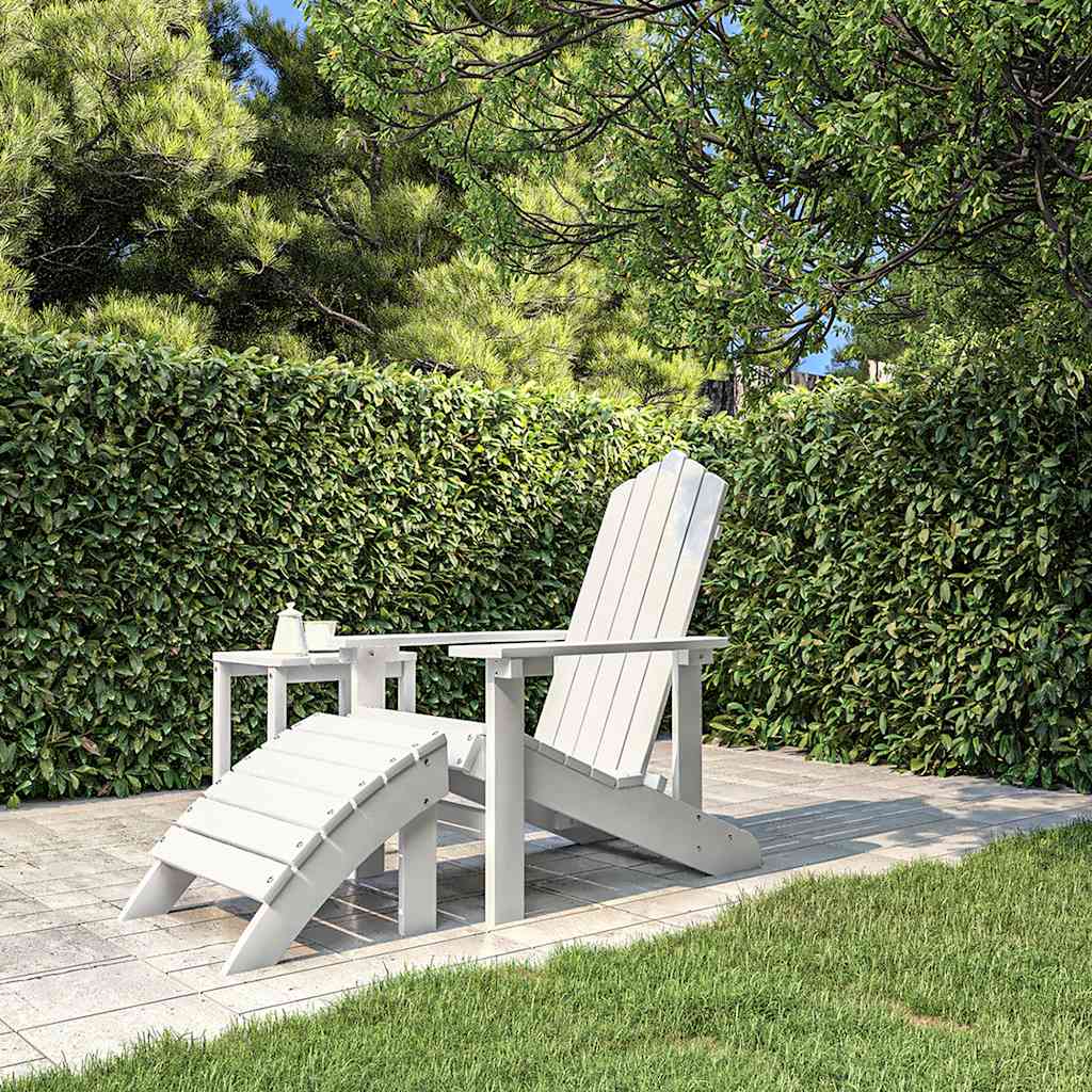 Valkoinen adirondack puutarhatuoli jalkajakkaralla Jenut (hdpe)