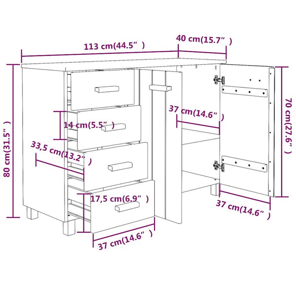 Sivupöytä HAMAR valkoinen 113x40x80 cm täysi mänty
