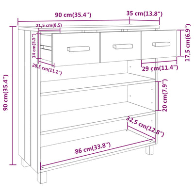 Konsolipöytä HAMAR hunajanruskea 90x35x90 cm täysi mänty