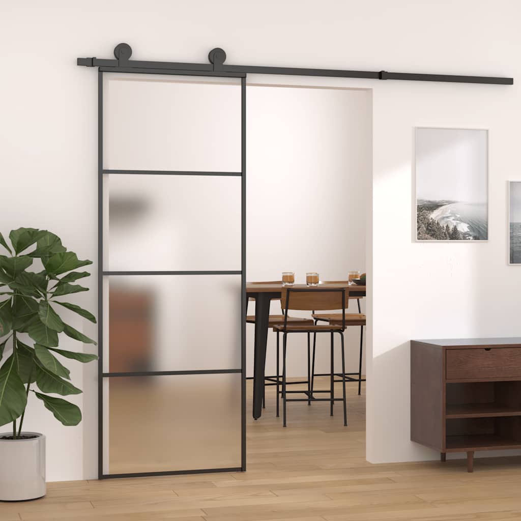Musta liukuovi esg-huurrelasi ja alumiini Cretu 76x205cm