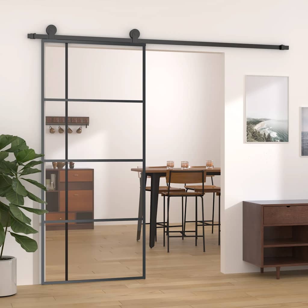Musta liukuovi esg-lasi ja alumiini Macrid 90x205cm