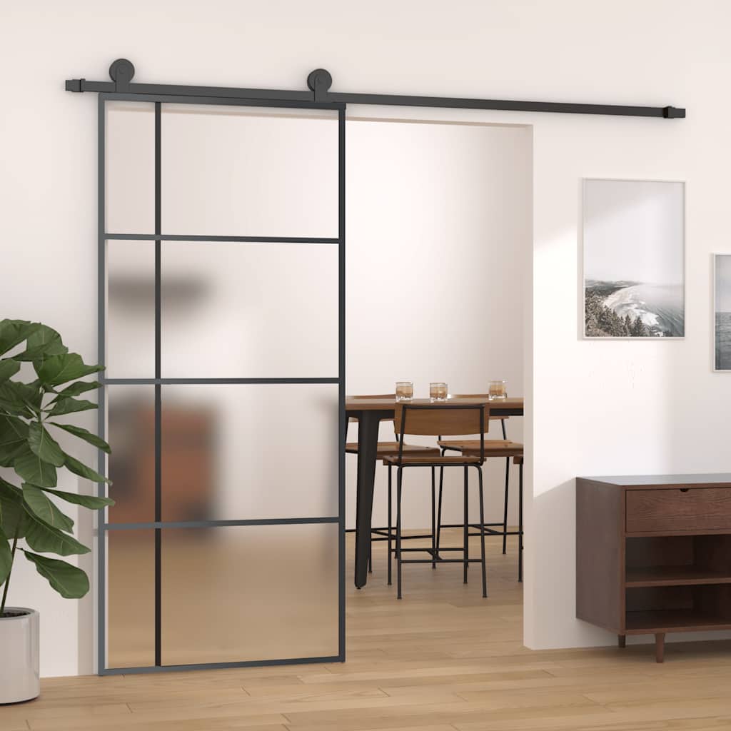 Musta liukuovi esg-huurrelasi ja alumiini Macrid 90x205cm