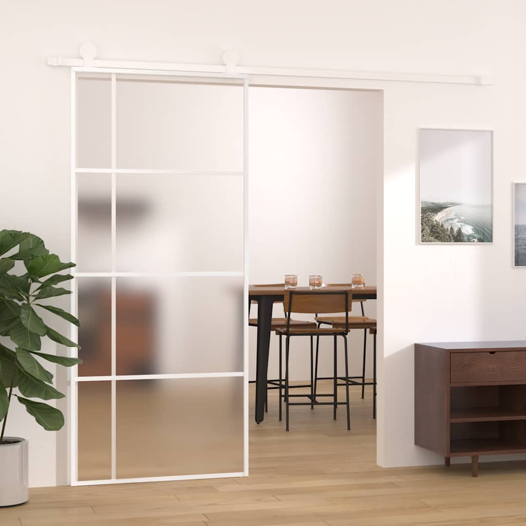 Valkoinen liukuovi esg-huurrelasi ja alumiini Macrid 90x205cm