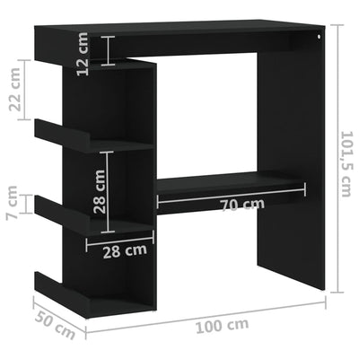 Baaripöytä telineellä musta 100x50x101,5 cm tekninen puu