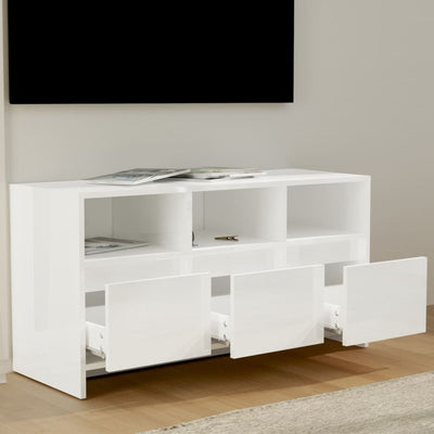 TV-taso korkeakiilto valkoinen 102x37,5x52,5 cm lastulevy