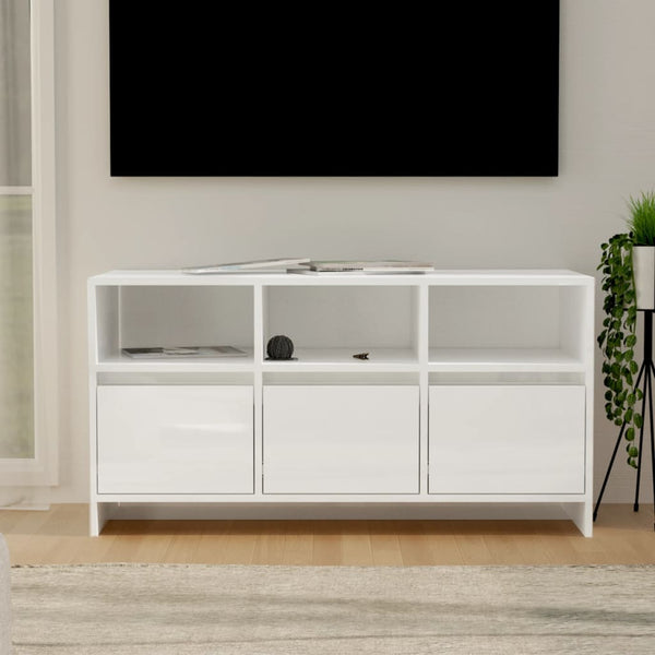 TV-taso korkeakiilto valkoinen 102x37,5x52,5 cm lastulevy