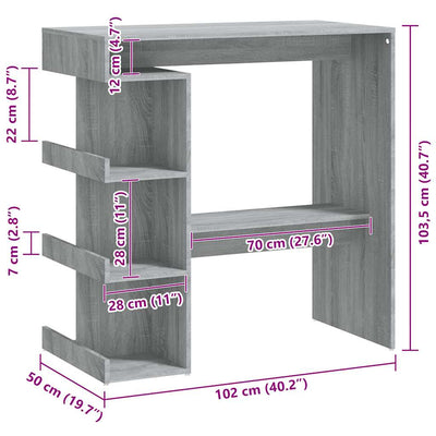 Harmaa baaripöytä säilytystelineellä Radut 100x50x101,5cm (sonoma)