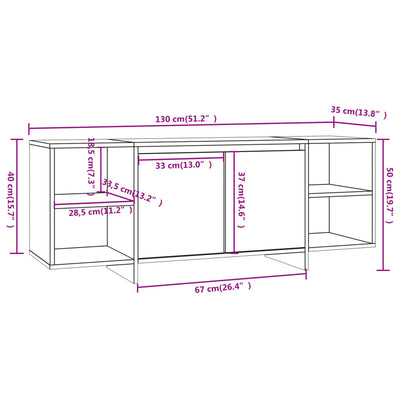 TV-taso ruskea tammi 130x35x50 cm lastulevy